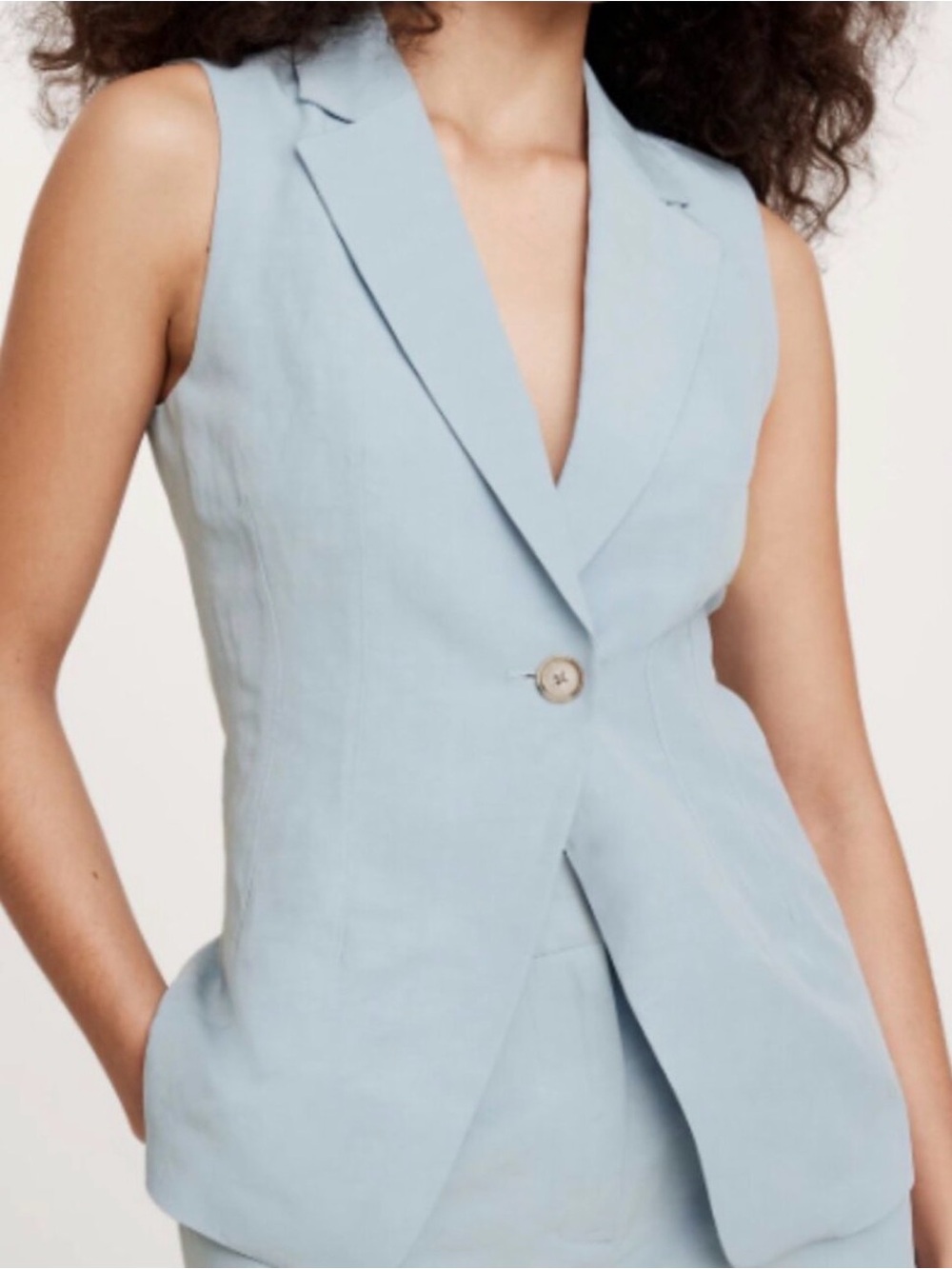 BANANA REPUBLIC LINEN DARTED VEST BALI BLUE Sz 8 NWT